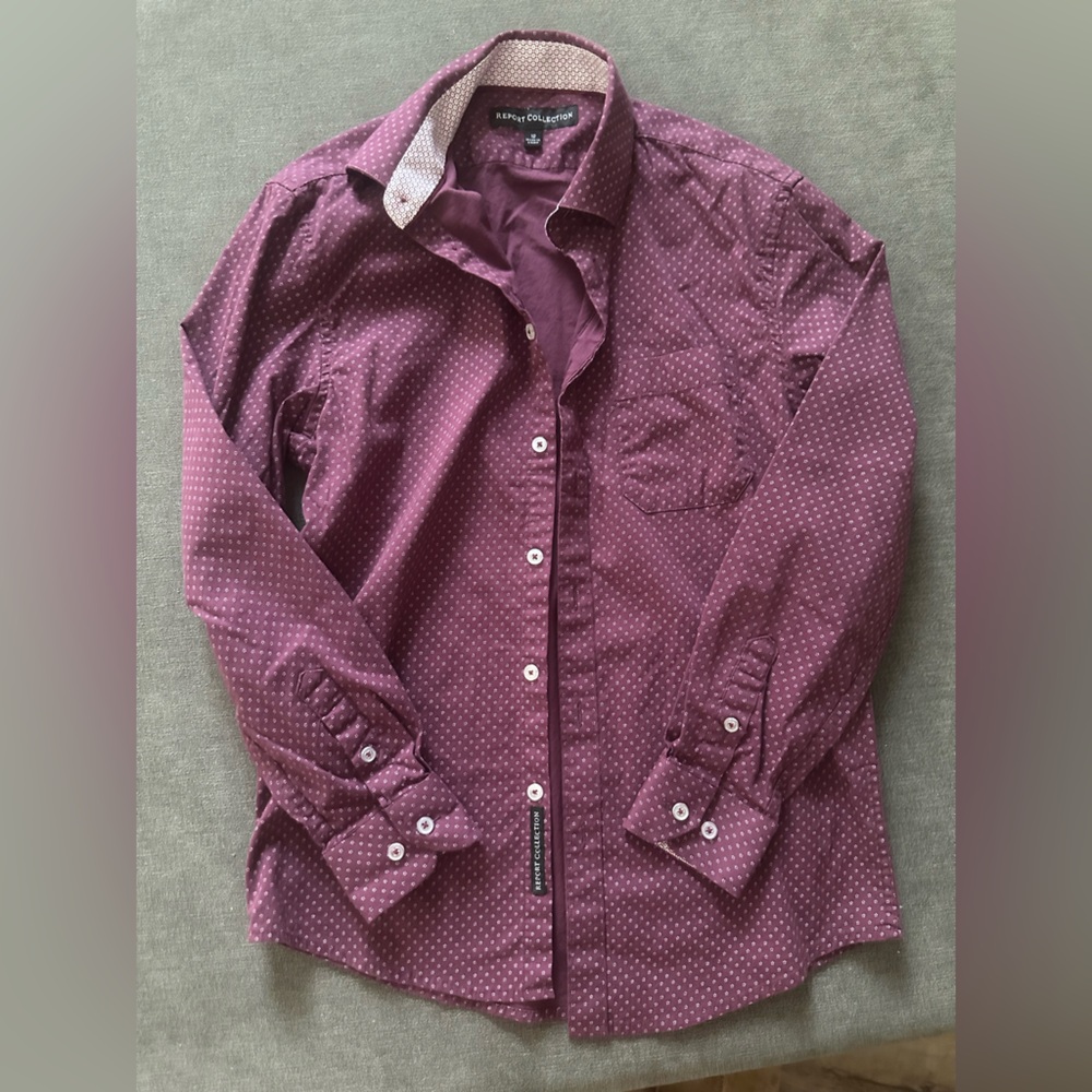 Boy’s Maroon Button-Down Shirt with Micro Dot Pattern